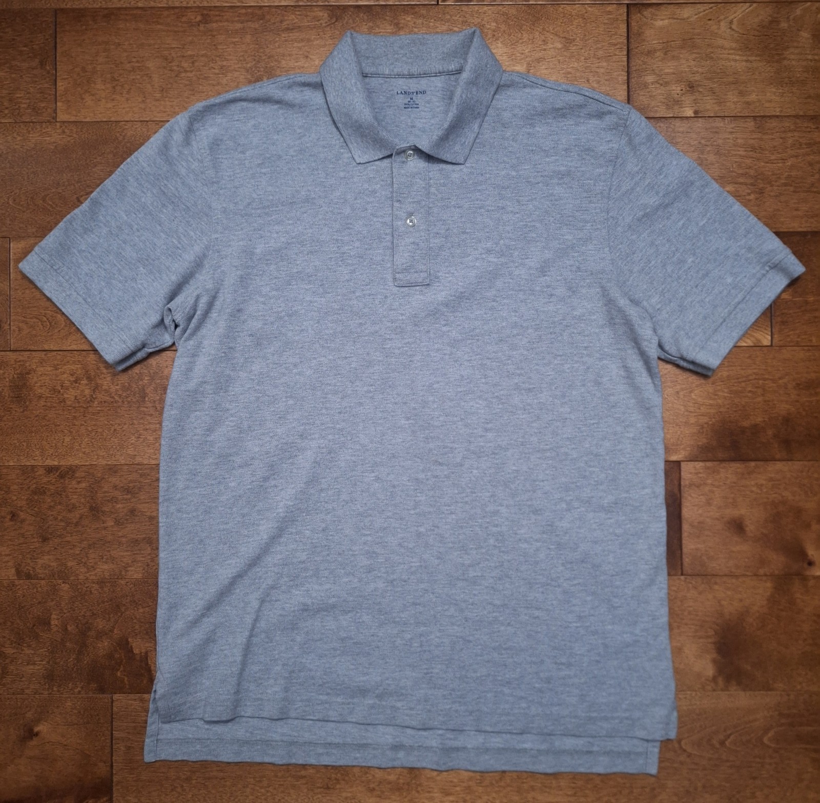 Lands' End Men's Gray Polo Shirt Size Medium Short Sleeve 100 Cotton Casual EUC