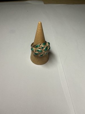 Vintage Sterling Silber Türkis & Gold Emaille Ring Größe M 1/2 25 x 21 mm 5,9 g 