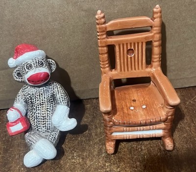 Christmas Monkey in Rocking Chair Salt Pepper Shaker Set