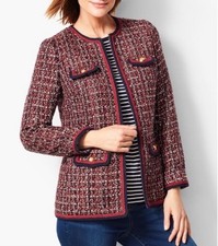 Talbots Gold Button Tweed Jacket, Red Black, Size 8