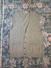 Vtg Mens Cable Knit Button Cardigan Vest Large Shetland Wool Academia Grandpa