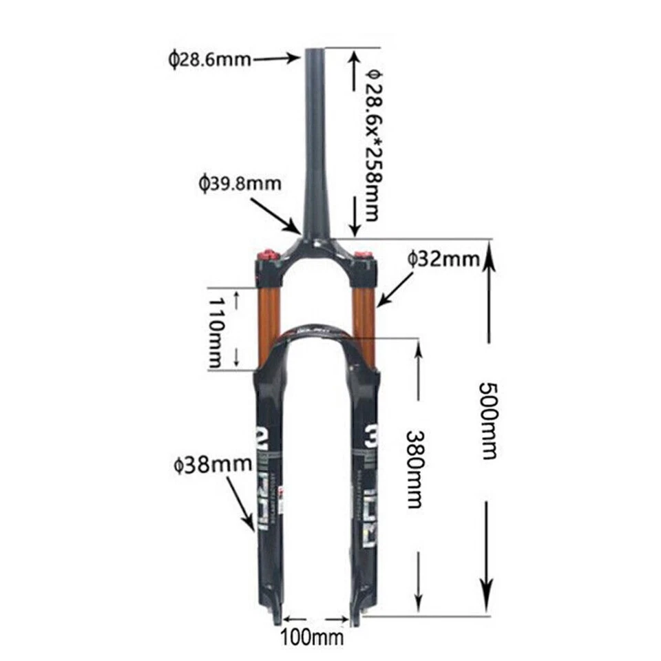 1-1/8 Threadless Air Shock Suspension Fork MTB Mountain Bike 26" 27.5" 29" 100mm - Image 3 of 4
