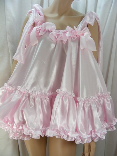 sissy adult baby pink satin babydoll negligee nighty fancy dress ABDL DDLG - Picture 2 of 7