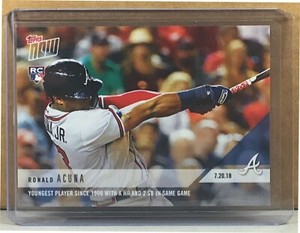 2018 TOPPS NOW #481 RONALD ACUNA ATLANTA BRAVES ROOKIE YOUNGEST HR & 2 SB 722 PR
