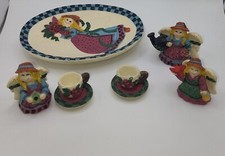Miniature Fairy Tea Set By CBK Ltd 3 Dollies 2 Tea Cups  Saucers 1 Plate Decor