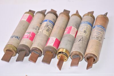 Mixed Lot of 7 Bussmann, Littelfuse Fuses Powr-Gard Class H, RLS 100 