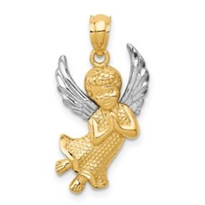 14k Two-tone Gold Diamond-cut Praying Angel P...