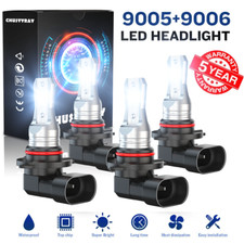 9005 9006 LED Headlights Kit Combo Bulbs 6500K High Low Beam Super White Bright