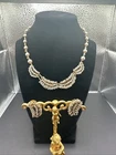 Miriam Haskell Gold Tone Seeded Pearl Rhinestone Choker & Earrings Read Desc.