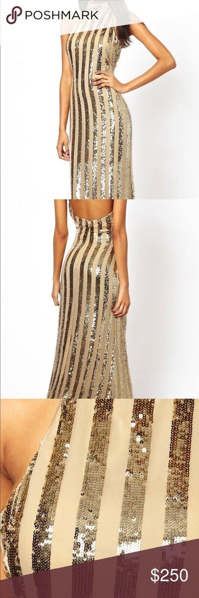 virgos lounge gold dress Virgos Lounge raina maxi dress in beige with gold embellishment