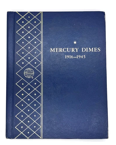 Nearly Complete Mercury Dime 1916-1945 US Coin Set Whitman Classic Blue Album