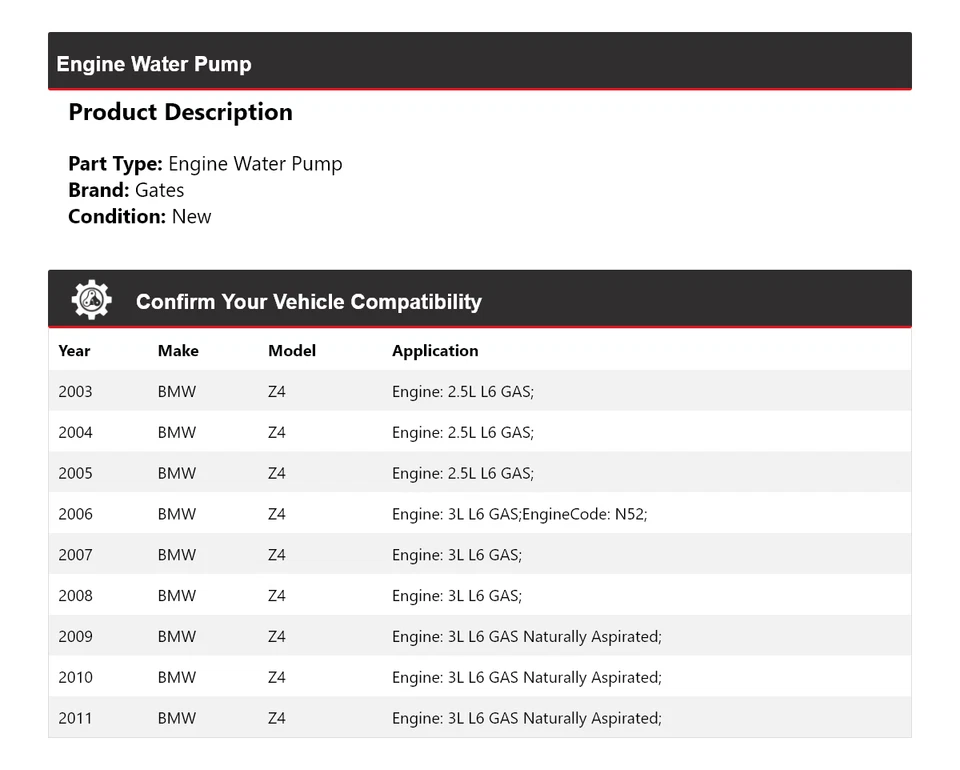 Puertas bomba agua motor BMW Z4 2003-2011 2004 2005 2006 2007 2008 2009 2010 Foto 2 de 4