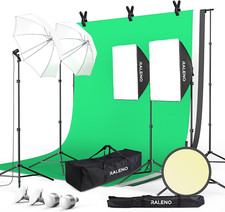 Pro Photography Lighting Kit with Green Screen, Softbox  3 Backdrops