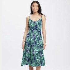 OLD NAVY Palm Print Midi Dress M Blue Green Flowy Rayon Viscose Women Leaves