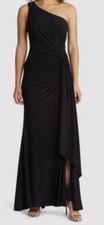 Vince Camuto Women Black One-Shoulder Pleated Waist Gown Dress Size 4