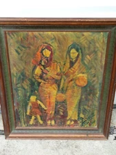 Vintage Mid Century Modern Expressionist Oil Painting Of Women 