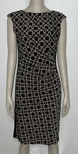 Lauren Ralph Lauren Geometric Print Black & Tan Slimming Side Cinch Dress Sz 4