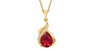 Authentic 0.05 Ct Pear Cut Water Drop Red Stone Pendant Necklace In 925 Sterling Silver