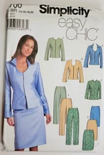 2001 Simplicity Pattern 9700 Misses Skirt Pants and Lined Jacket 14-20  Uncut