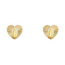Real 14k Yellow Gold Religious Virgin Mary Screw Back Stud Earrings Girls
