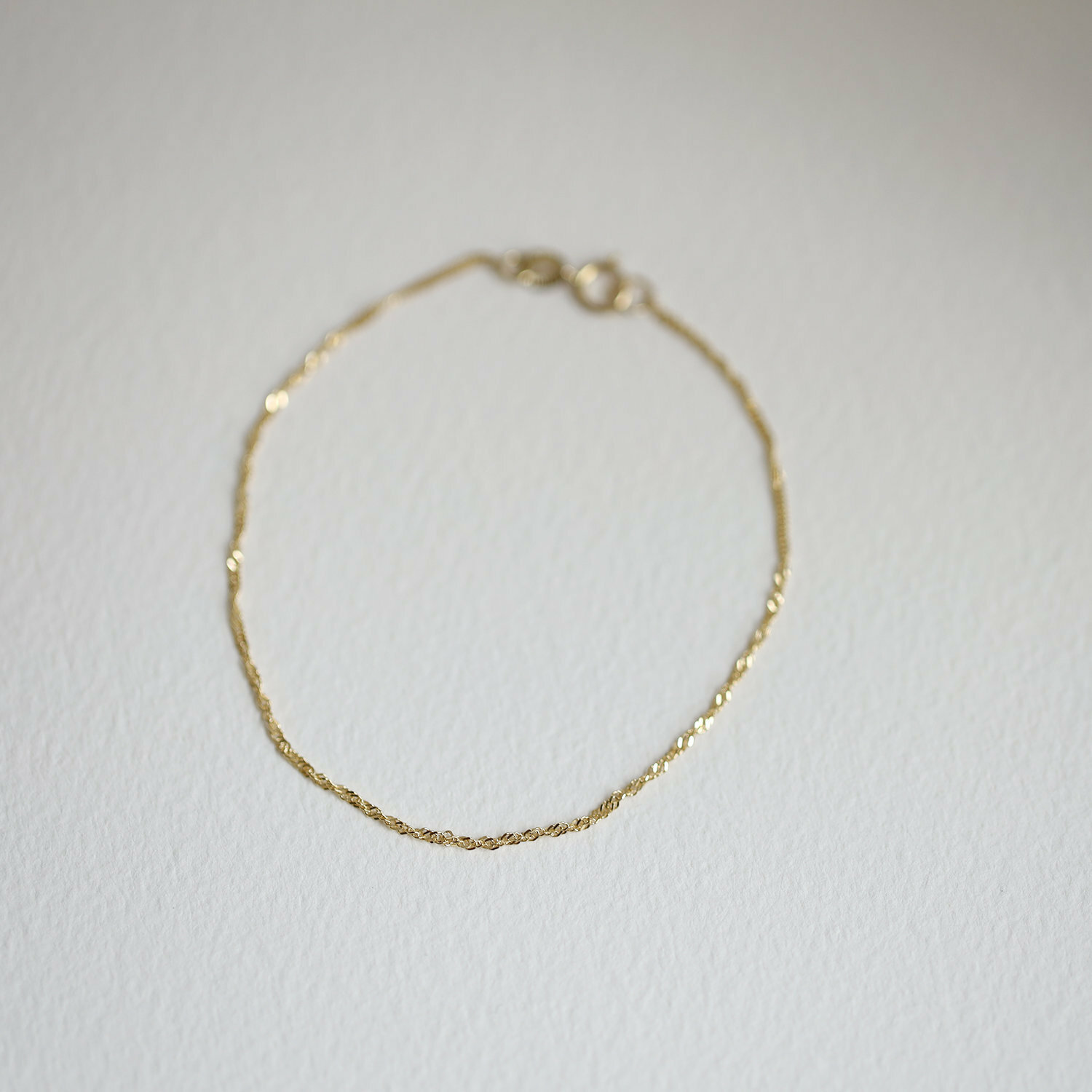 Singapore Gold Chain Anklet, 14K Solid Gold Anklet, Simple Twist Chain Anklet