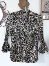 NO BRAND GOLD, BLACK & BEIGE PLEATED BLOUSE,  SMALL