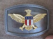 Collector belt buckle with gold colored Eagle pewter unknown maker preowned