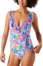 168 Tommy Bahama Watercolor Floral Wrap One Piece Swimsuit 6 ymy0823