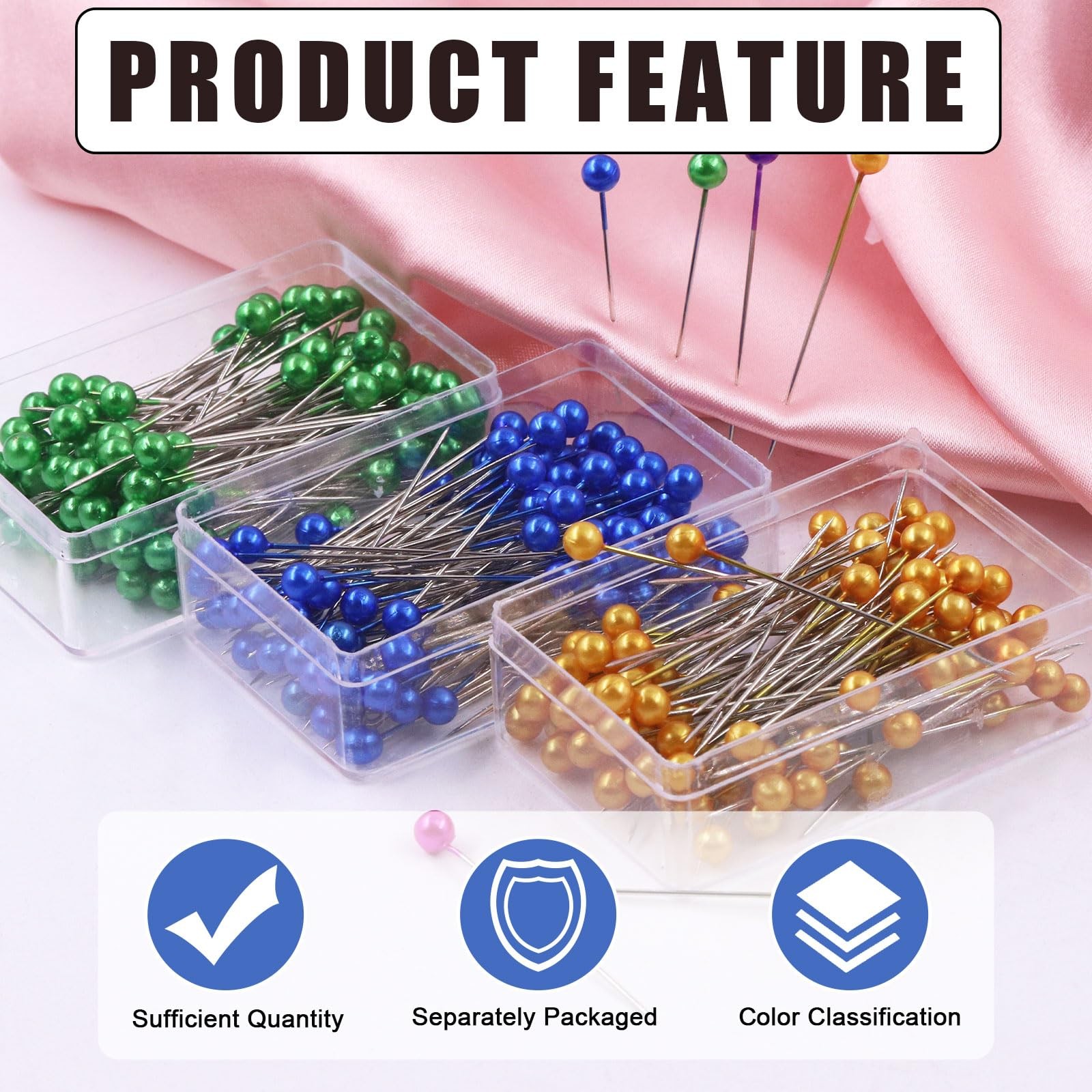 1200Pcs 1.5 inch Sewing Pins, Straight Pins with Colored Heads 12 Colors Pear...