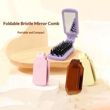 Portable Folding Hair Brush With Mirror Compact Pocket Size Purse Travel Combs