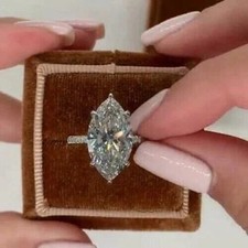3CT Marquise Cut Lab Created VVS1 Diamond Engagement Ring 14K White Gold Plated