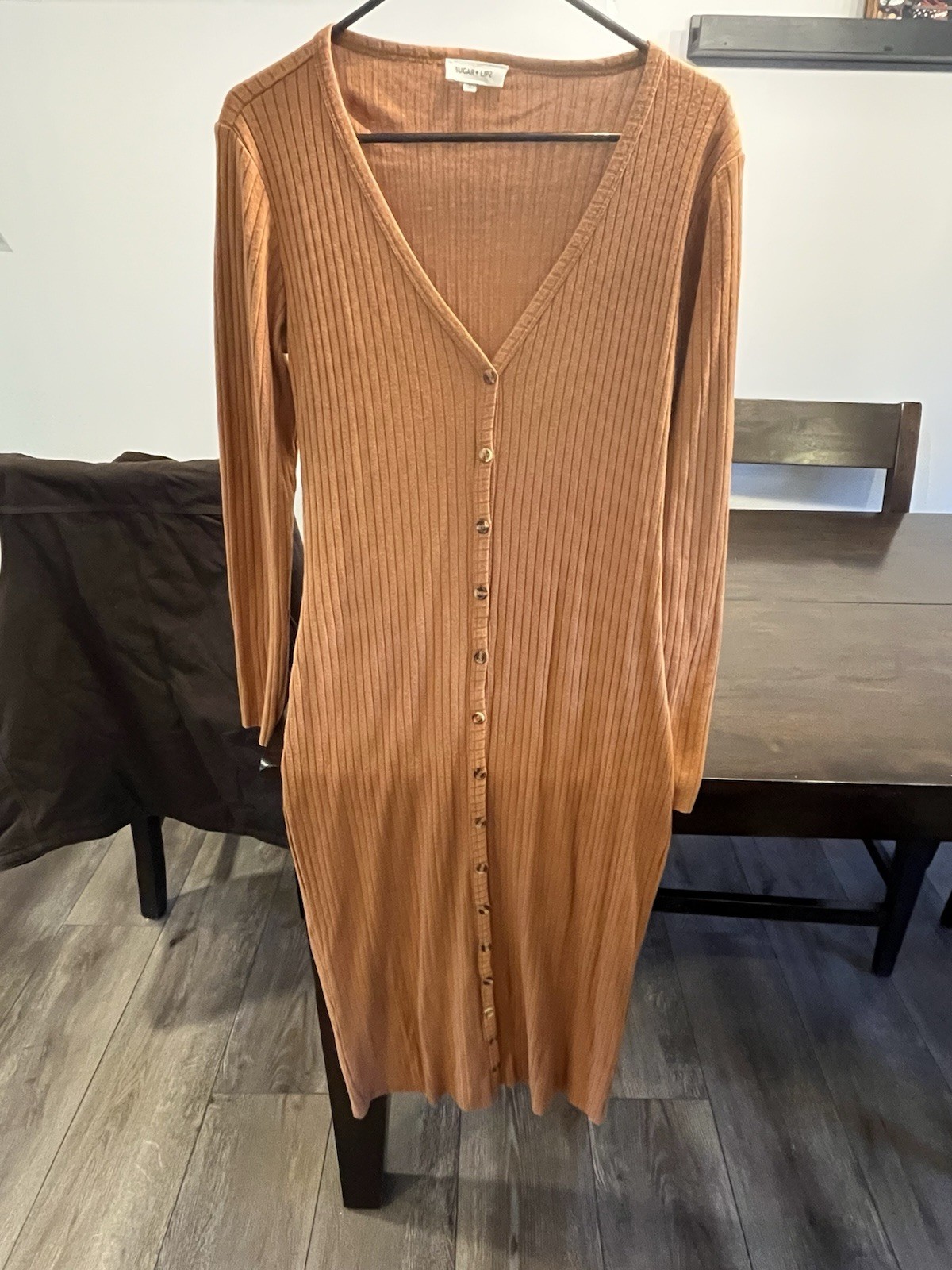 SugarLips Rust Ribbed Button Front Midi Cardigan … - image 1