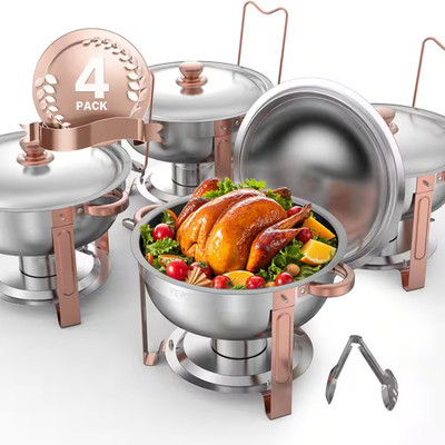 Chafing Dish Buffet Set, 5 Qt. 4 Pack, Stainless Steel Chafer with 4 Full Size P