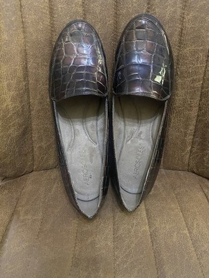Aerosoles True Match Women s Brown Croc Embossed Slip-On Wedge Comfort 10M
