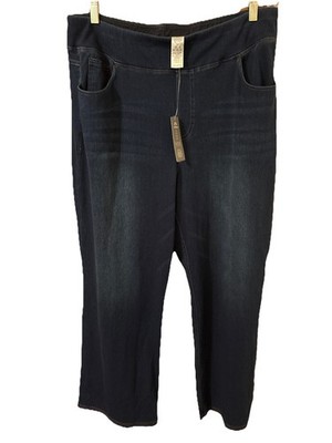 NWT Womens Healthyoga  Wide Leg High Waist Jeans Dark Blue Petite Size 3XL #b2