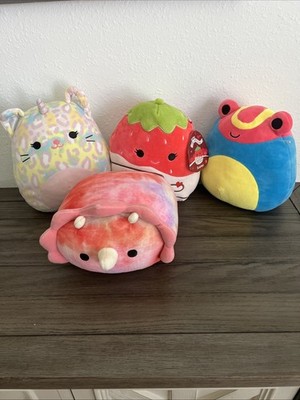 Squishmallows Plush Lot of 4 Strawberry Frog Unicorn Cat Hermit Crab Kellytoy