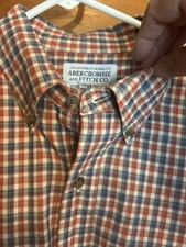 Abercrombie and Fitch Men  s Button Down Dress Shirt Large Red/Blue/White Plaid