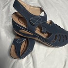 Women’s Blue Strappy Sandals Adjustable Hook & Loop Closure Solid Casual — photo 2