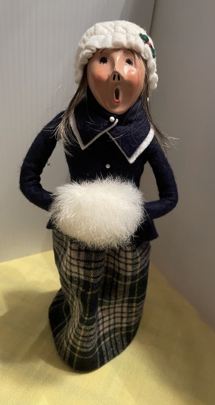 vintage 1984 Byers Choice Caroler Girl W White Hat and Hand Warmer Muff