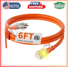 HUANCHAIN 12/3 Gauge Heavy Duty Outdoor Extension Cord 6 Ft Waterproof with Ligh