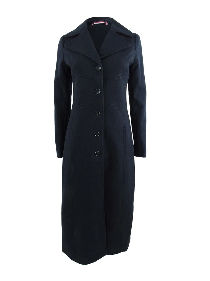 Maxi abrigo para mujer Tommy Hilfiger de un solo pecho (XXS, azul marino)