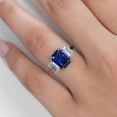 Radiant Cut Lab Created Saphir Verlobungsring 14k Weißgold Finish in Größe R