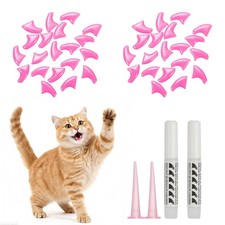 Cat Nail Caps, Cat Claw Covers with Adhesive Glue (40 Pcs, L, Rose)