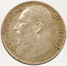 1909 BELGIUM .13oz SILVER 1 FRANK Coin of Belgian King LEOPOLD II i121543