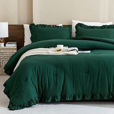 King Dark Green - 3 Pieces Lightweight Ruffle Bedding Farmhouse Ruffle Bed