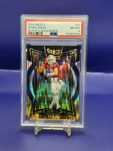 2024 Panini Select Concourse 27 Drake Maye Black & Gold Shock Prizm RC PSA 8 📈