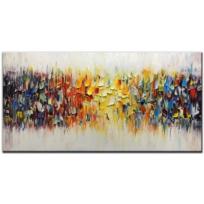 AMEI Art,24x48Inch Hand Painted Abstract Knife Oil Painting Yellow White Text...