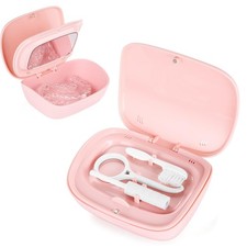 LONGMON Retainer Case With Mirror,Compatible with Invisalign,Vent PINK