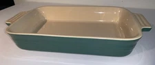 LE CREUSET 10” GREEN STONEWARE BAKING DISH Rectangle Freezer To Oven