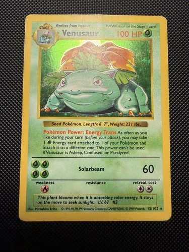 🔥 Venusaur 015/102 Base Set - Shadowless - Holo Rare - 1999